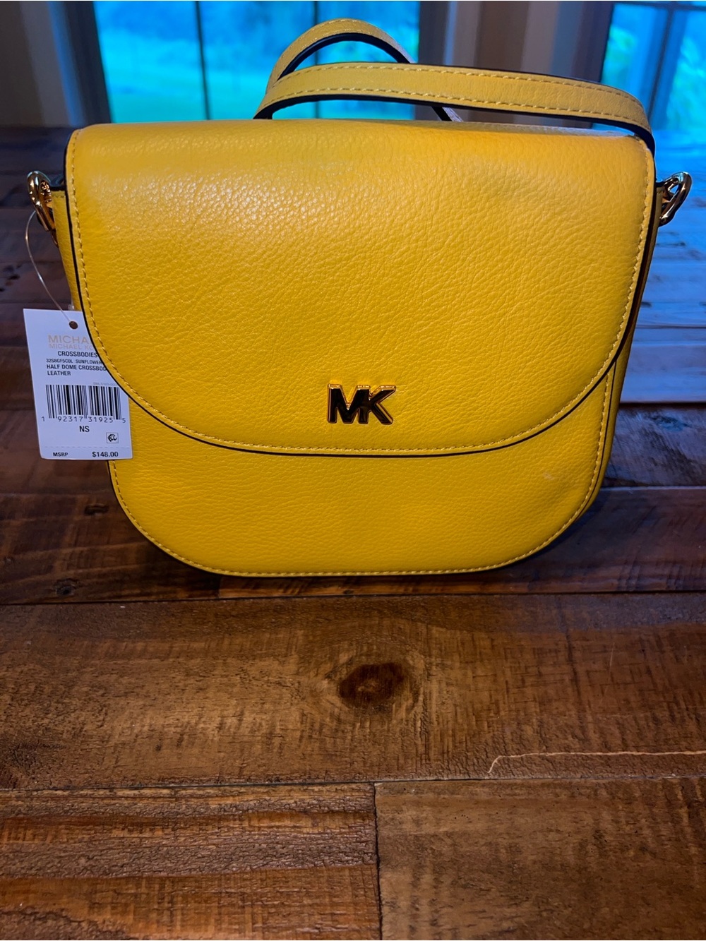 Michael Kors Sunflower Yellow Pebbled Leather Crossbody with Gold MK Logo